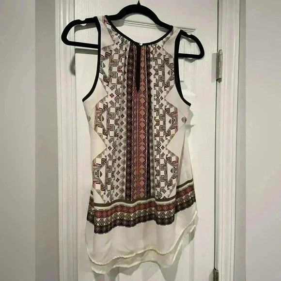 Daniel Rainn Flowy Layered Earth Tone Aztec Print Sleeveles Blouse Button Size S - Picture 11 of 14